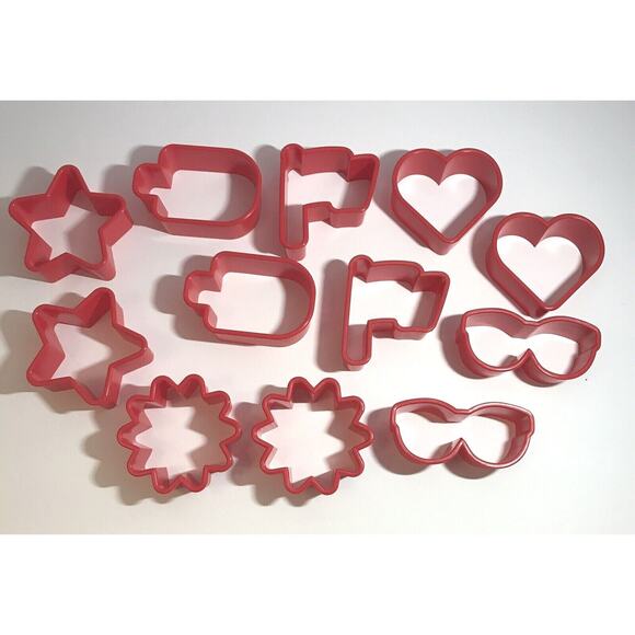 Cookie Cutters Sandwich Makers Art Molds Playdoh Plastic Red Set of 12 Shapes - Picture 1 of 7